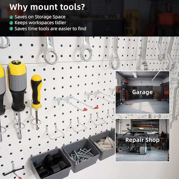 Metal Peg Panels - 4 Pcs 24' x 12' Wall Organizer, Steel Pegboard Tool Board, White Pegboard for Garage Storage & Organization