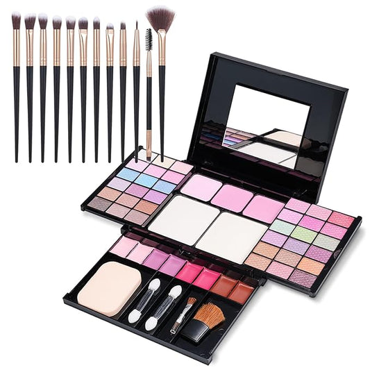 Makeup Kit Eyeshadow Palette for Women Full Gift Kit Girl Kids 49 Colors Makeup Set Combination Eyeshadow Palette with 12pcs Makeup Brushes-VeraVaultWomen