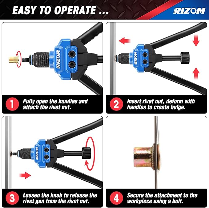 Rizom Rivet Nut Tool, 16” Rivnut Tool Kit with 13 Metric and SAE Mandrels, Threaded Nutsert Tool, 168PCS Rivet Nut Assortment Kit in Organized Carrying Case