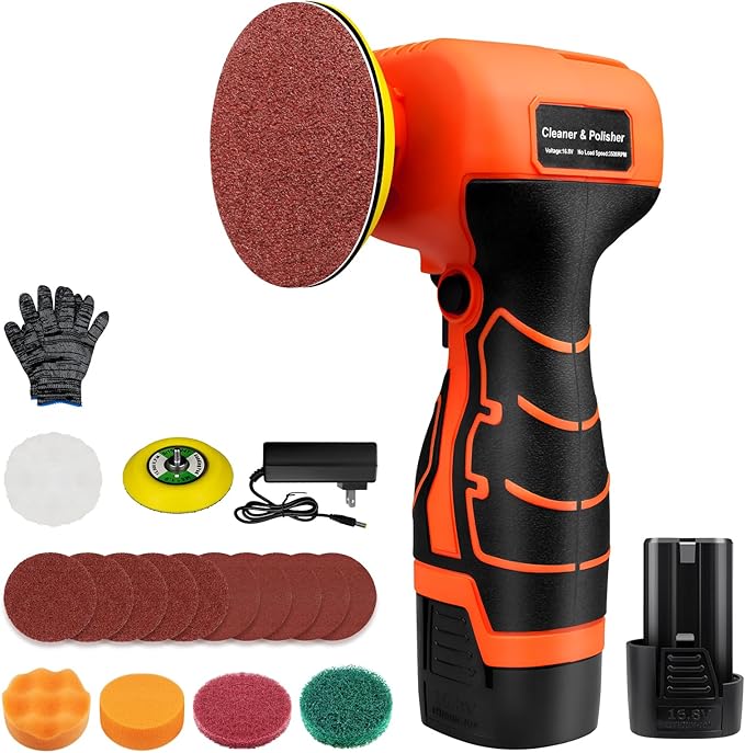 Cordless Sander, 3" Palm Sander with 16.8V 3.0Ah Li-ion Battery, 3500RPM Mini Polisher, 19 Accessories Sander Tool for Sanding/Polishing/Waxing/Cleaning
