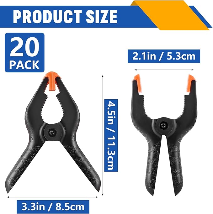 20 Pack 4.5 inch Plastic Spring Clamps, Black Heavy Duty Clips, Backdrop Clips, Woodworking Clamps, Plastic Clamps for Crafts, Backdrop Stand, Woodworking, Photography