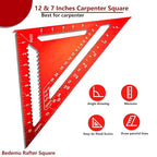 Carpenter Square 12 Inch &7 Inch,Aluminum Rafter Square Carpenter for Woodworking,Sturdy Angle Drawing Measuring Ruler,Layout Tool Alloy Triangle Ruler Protractor for Carpentry,Red