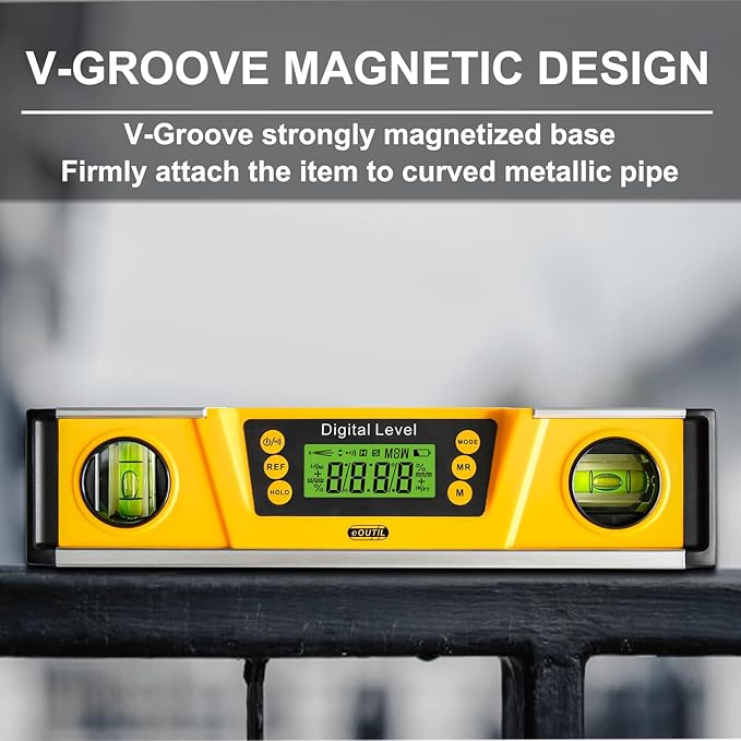 Digital Level and Protractor, 10 Inch IP54 Protected Electronic Bubble Inclinometer Angle Finder Gauge with Large LED Backlight Display & Magnetized V-Groove Base Carrying Bag Included (Orange)