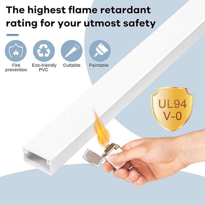 One-Cord Hider Kit, 126in (8 x L15.7in) Cable Covers for Wires on Wall, Mini Wire Hider for Wall Mounted TV, Beige Cable Raceway, Paintable Cord Cover Cable Management for Home Office, W0.6in x H0.4in