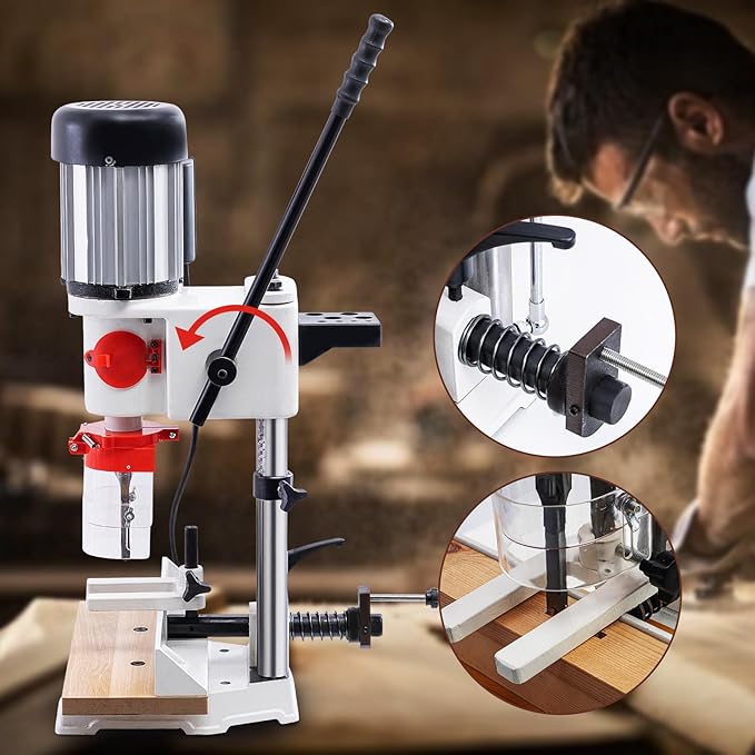 Benchtop Mortiser, 3400RPM 3/4HP Woodworking Mortising Machine with 1/4", 3/8", 1/2" Chisels Wooden Workbench, Benchtop Drill Press for Making Round Holes Square Holes Or Special Square Holes