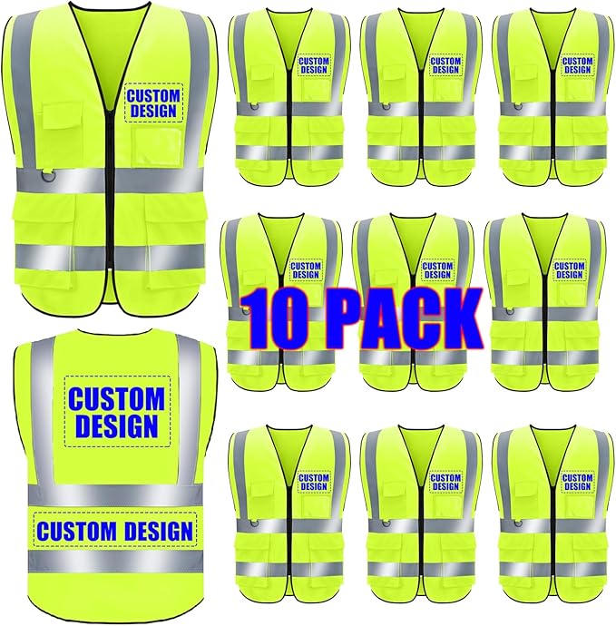BeautyWill Custom Safety Vest Customized Logo Class 2 High Visibility Reflective Vest with Pockets Construction workwear