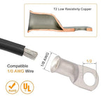 0 Gauge Tinned Copper Lugs 10 PCS 1/0 AWG - 1/2'' Cable Lugs UL Listed Terminals 1/0 Gauge Wire Lugs Battery Cable Ends 10 PCS Heavy Duty Closed End Crimp Copper Lugs with 10 PCS 3:1 Heat Shrink Tube