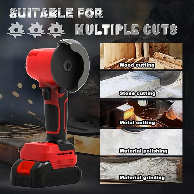 Brushless Cordless Angle Grinder Kit, 28000rpm Mini Electric Angle Grinding Tool with 2x21V 2000mAh Battery and 6-Cutting Discs, Grinder Handheld Cutter for Metal Wood