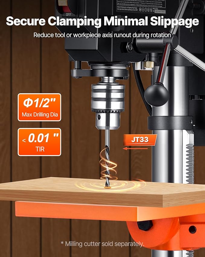VEVOR 10 in Benchtop Drill Press, 6.2A Induction Motor, Tabletop Drilling Machine with 610/940 / 1500/2150 / 2800 RPM Adjustable Speed, 0-45° Tilting Worktable, LED Work Light, for Wood Metal
