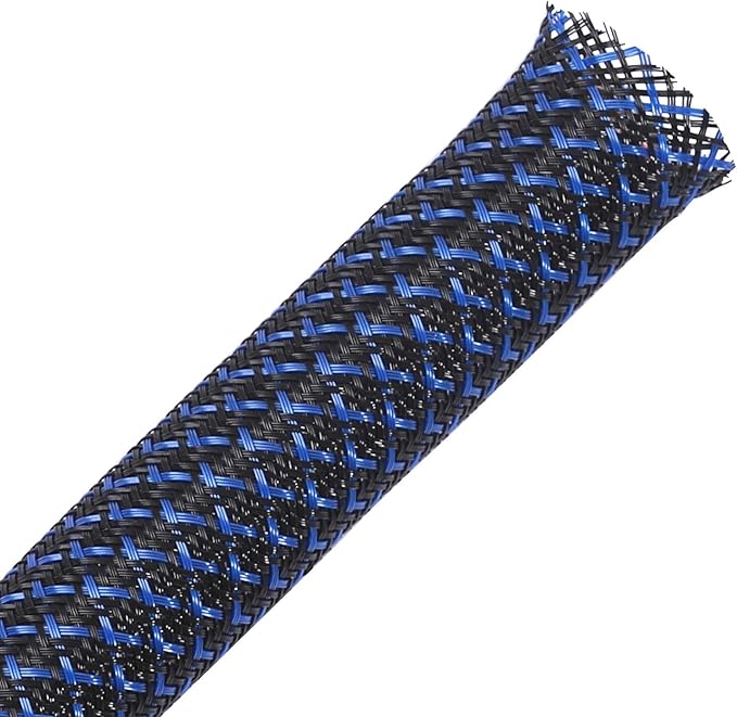 100ft - 3/4 inch PET Expandable Braided Sleeving – BlackBlue – Alex Tech Braided Cable Sleeve