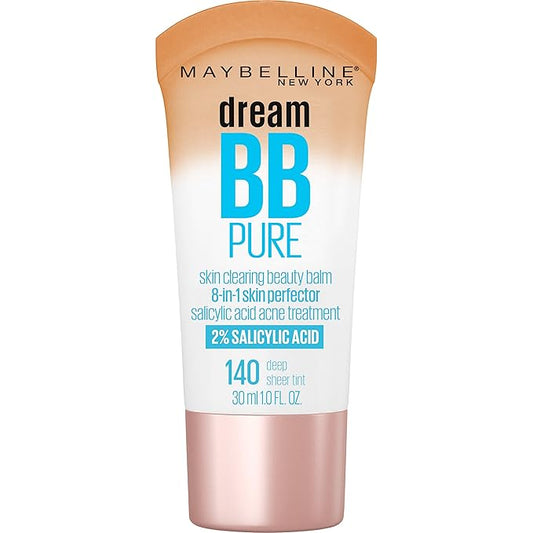 Maybelline Dream Pure Skin Clearing BB Cream, 8-in-1 Skin Perfecting Beauty Balm With 2% Salicylic Acid, Sheer Tint Coverage, Oil-Free, Deep, 1 Count-VeraVaultWomen