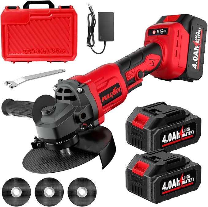 Cordless Angle Grinder Kit, 4-1/2" Power Angle Grinders with 2 * 4.0Ah Battery & 12000RPM Brushless Motor, Metal Grinder with Cutting Wheels, Electric Grinder Tool Set for Cutting, Grinding