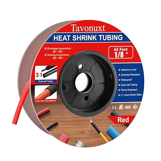 1/8" 65ft 3:1 Heat Shrink Tubing with Adhesive Lining - Marine Grade, Ideal for Home, Automotive, and Industrial Use - Red