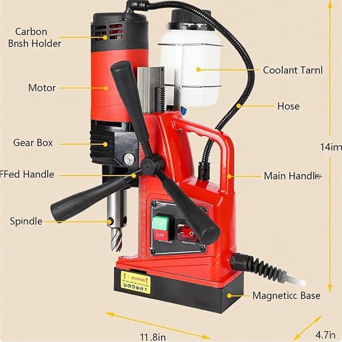 Magnetic Drill Press with 11 Coring Bits, 1300W Motor 1.6" in Boring Diameter, 2922lbf lbf Electric Portable Mag Drill Press Machine for Metal Surface, Home Improvement Industry