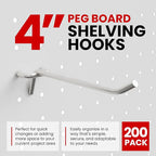 200 Pack PEG Board Pegboard Shelving Hooks 4" Length Wholesale Lot
