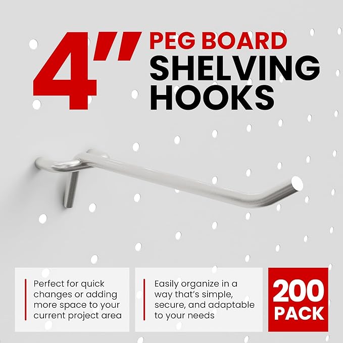 200 PC PEG Board Hooks 4 inch Pegboard Hooks 4" Length Wholesale Lot
