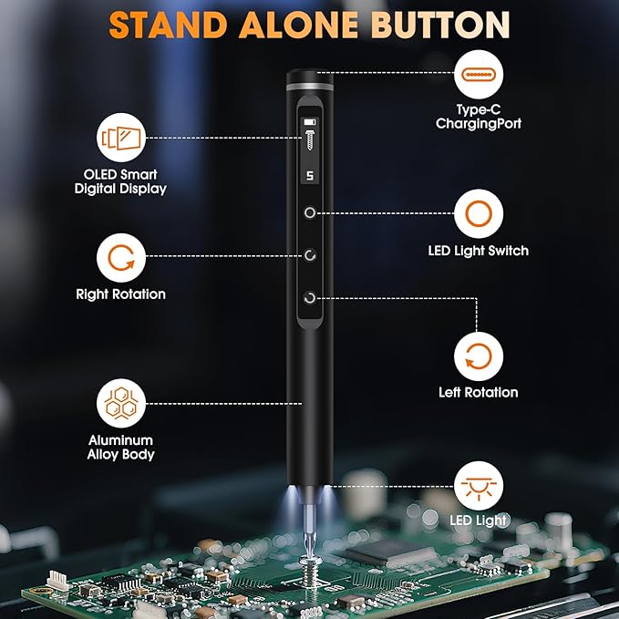 3.7V Mini Electric Screwdriver,50 in 1 Precision Screwdriver Set,Small Repair Tool Kit with 5 Torque/500mAh Battery/OLED Display/4 LED Lights for Electronics Computer/Phone/Camer/Eyeglass/Watch