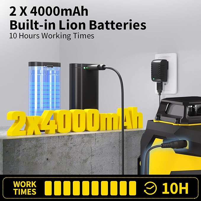 IKOVWUK 4x360° Laser Level Pro Kit, Self-leveling Tool for Construction, Tiling Floor & Picture Hanging, 4D Cross Line Laser Level with Fine-tuning Bracket, 16 Lines Laser level with 2*4000mAh Battery