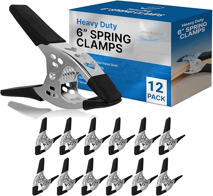 12 Pack - 6" inch Spring Clamp Large Super Heavy Duty Spring Metal Black - 3 inch Jaw opening