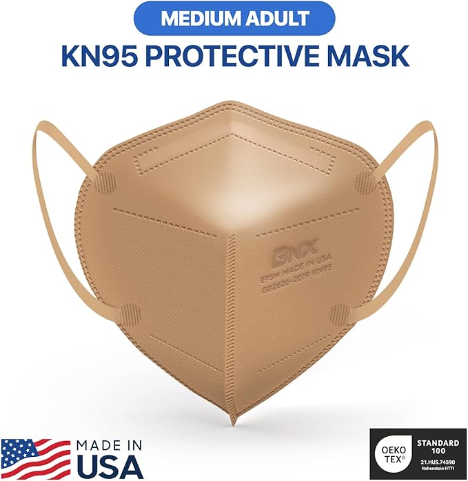 BNX KN95 Face Masks Made in USA (Adult Large, Adult Medium, Kids Small) (Earloop) (Model: E95/E95M/E95S)