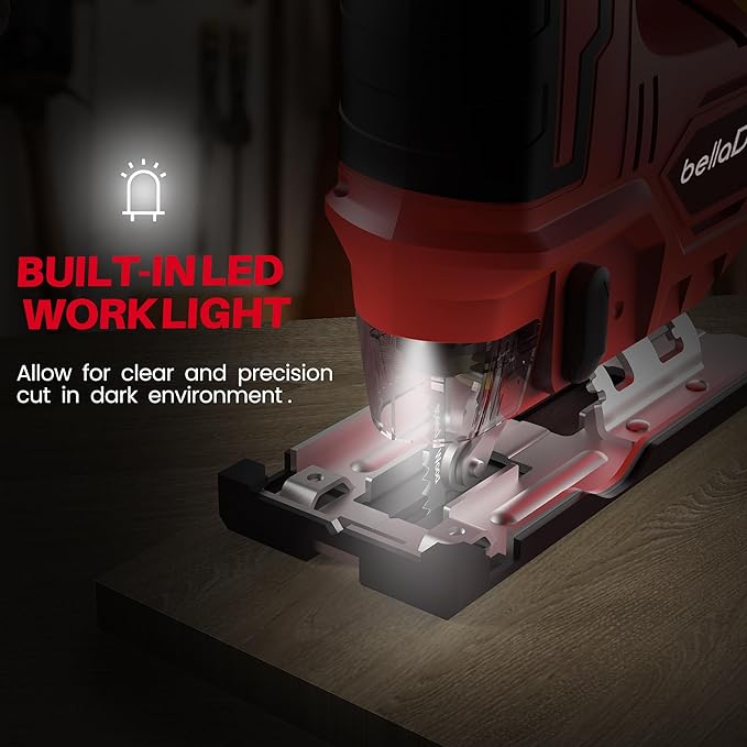 Jig Saw for Milwaukee 18V Battery, Cordless Jigsaw with LED Work Light, 0°-45°Bevel Cuts, 3 Orbital Settings for Straight/Curve/Bevel/Circle Cutting(Battery not Included)