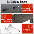 48" Workbench with Drawers, Work Benches for Garage with Strip Light, Adjustable Work Table with Large Pegboard, 2000 LBS Heavy Duty Table with Power Outlet Rubber Wood for Garage, Office