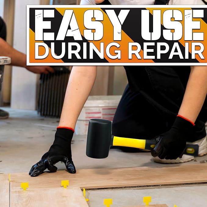 16 Oz Rubber Mallet Hammer - Rubber Hammer Mallet with Durable and Ergonomic Handle, Anti-Vibrating Design For Efficient Work - Good for DIY, Woodworking, Flooring, Camping and More