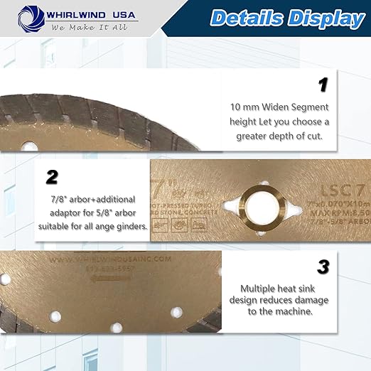 LSC 7 inch Dry or Wet Cutting General Purpose Continuous Turbo Angle Grinder Diamond Saw Blades for Concrete Masonry Brick Stone(7'' LSC)