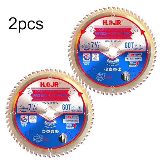 2-Pack 7-1/4" 60-Tooth 5/8" Arbor Woodworking Circular Saw Blade,Ultra Finish/General Purpose,Special Anti-Thermal Adhesion Coating on Cutting Edge-TA,High Finish, Long Life, 7-1/4" 60T 5/8"