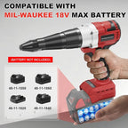 Cordless Rivet Gun for Mil-Waukee 18V Battery, Electric Rivet Tool with LED Light, 3 Size for 1/8", 5/32", 3/16" Rivets–Brushless Blind Pop Rivet Gun Tool for Aluminum & Steel Rivets (Tool Only)