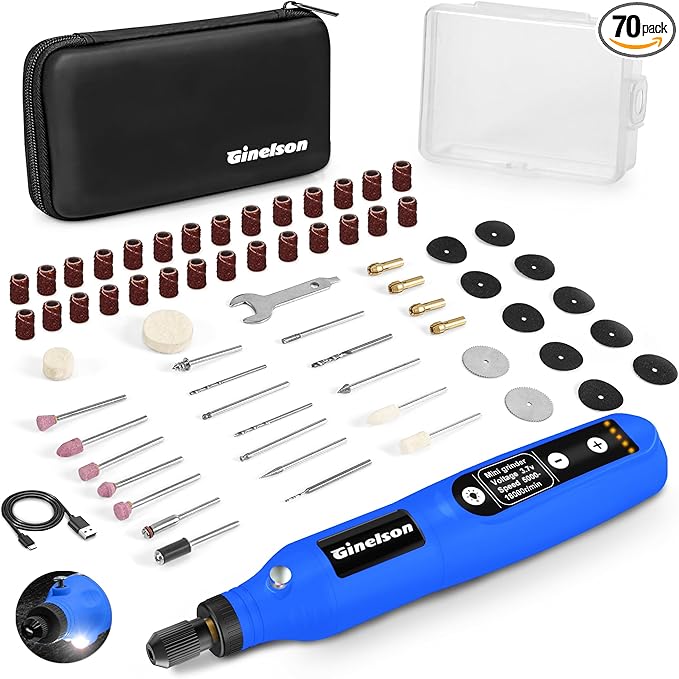 Cordless Rotary Tool, 5 Variable Speed Mini Rotary Tool Kit with 70 Accessories, 3.7V Type-C Charging Power Rotary Tool for Engraving, Sanding, Polishing, Carving, Cutting, DIY Crafts