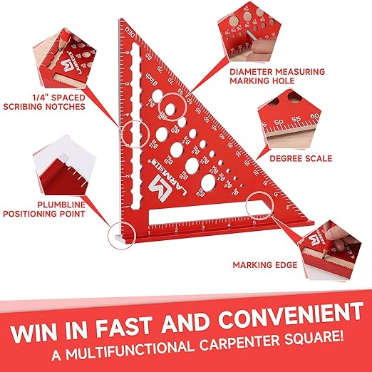 Rafter Square 7 Inch and Framing Square 12 Inch Carpenter Square Set, Woodworking Square Tool, Aluminum Squares Metal Ruler for Woodworking