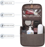 Hanging Toiletry Bag for Men VANCASE Vintage Leather Shaving Dopp Kit Medium Waterproof Travel Bathroom Bags Portable Shower Organizer