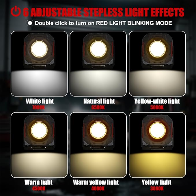 SUNPRO Magnetic Work Light Rechargeable, Portable FloodLight with Hook, Stepless Dimmable for Camping Car Repairing Emergency Job Site Lighting(1, Grey)