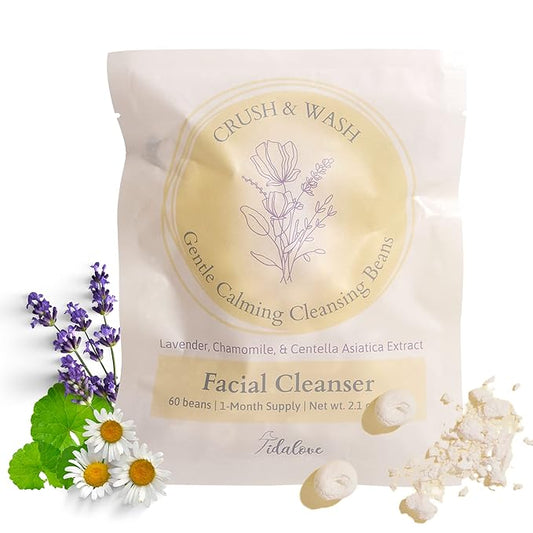 Daily 3 in 1 Facial Cleanser, Exfoliator and Wash-off Mask, Vegan, Cruelty Free, Plastic Free, Travel Friendly, 1 Month Supply Refill (60 Tablets) (Calming)-VeraVaultWomen