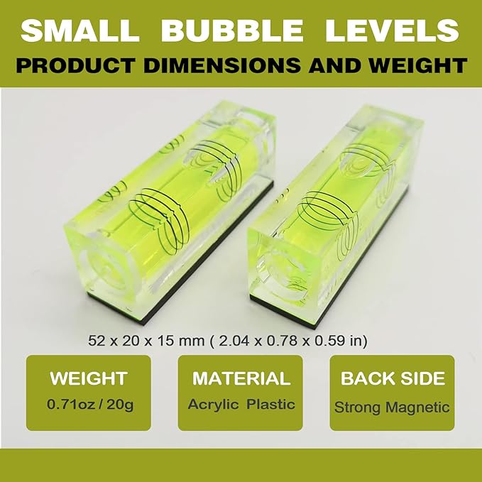 4Pcs Magnetic High Precision Small Bubble Level 52x20x15mm Three Line Horizontal Mini Spirit Level for Picture Hanging 3D Printer RV Camping & Carpentry