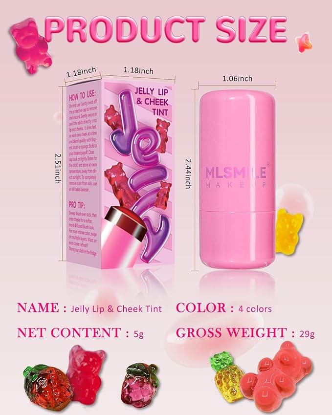 Makeup Jelly Tint,Cooling Water Jelly Tint Berry Blush Stick, Sheer Lip & Cheek Tint Stain, Long Lasting Waterproof Jelly Blush Lip Gloss, Vivid Color, Non-Sticky, Buildable Tinted Jelly Lip Stains-04-VeraVaultWomen