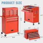 8 Drawer High Capacity Rolling Tool Chest, Tool Box with Wheels and Drawers, Detachable Toolbox with Lock, Heavy Duty Metal Tool Cabinet for Workshop, Warehouse and Garage (Red)