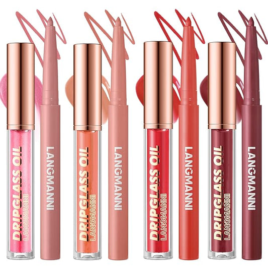 Jolilab Matte Lip Liner Lip Oil Set, Lip Makeup Set Natural Smooth Long-Lasting And Hydrating Beauty Daily Cosmetics Gift for Girls Easy-to-Use（8pcs）