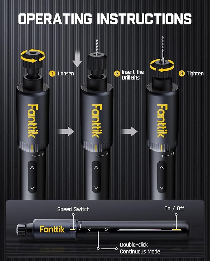 Fanttik K2 Nano Power Drill, Mini Precision Drill, Hand Drill, 20 Drill Bits, 800mAh Rechargeable, Tool Kit for DIY Projects, Shells, Plastic, Jewelry, PCB, Aluminum Plate