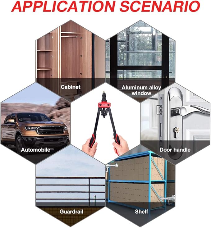 AOBEN 14" Rivet Nut Tool, Professional Hand Rivet Nut Setter Kit Labor-Saving and Compact Design Including 6 Interchangeable Mandrels 90pcs Rivnuts and 2 Mandrel Lock Pins