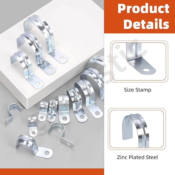 Tanstic 20Pcs 1-1/2 Inch EMT Pipe Strap Zinc Plated Steel One Hole Strap Conduit Clamp Rigid Pipe Strap for Pipe Fixing