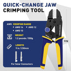 haisstronica Quick Change Jaws Crimping Tool for Solar Connectors AWG 14-10 Ratcheting Wire Crimper & Terminals - H3