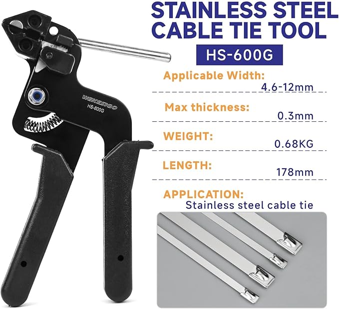 Stainless Steel Cable Tie Gun - Heavy Duty Zip Tie Tightener Tool with Tensioning & Cutting Function, Perfect for Industrial, Automotive, and Home Use