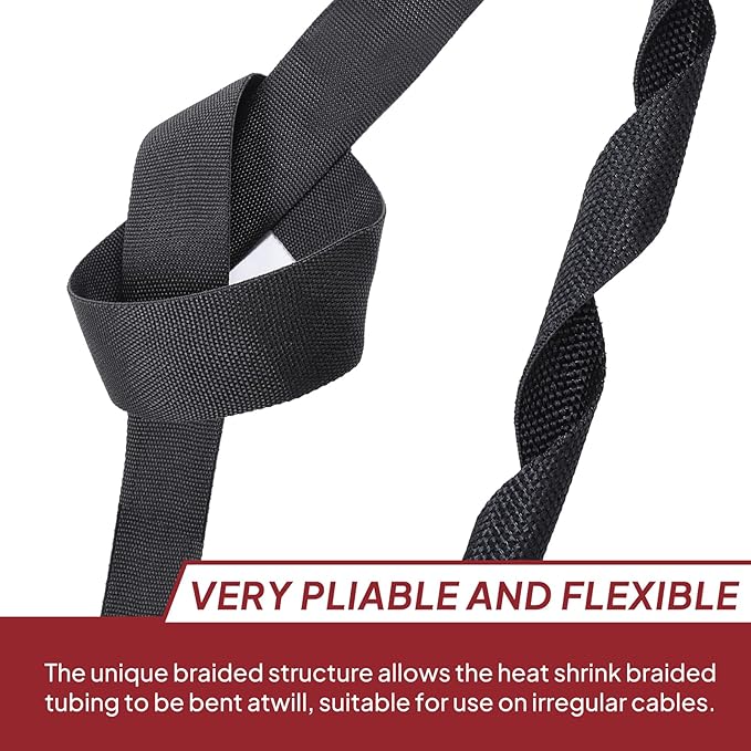 2 in 1 Heat Shrink Braided Sleeving 3/4 inch Cloth Wiring Harness Loom Abrasion Resistant Sleeve for Protection Cable/Sheath (19mm ID-29ft)