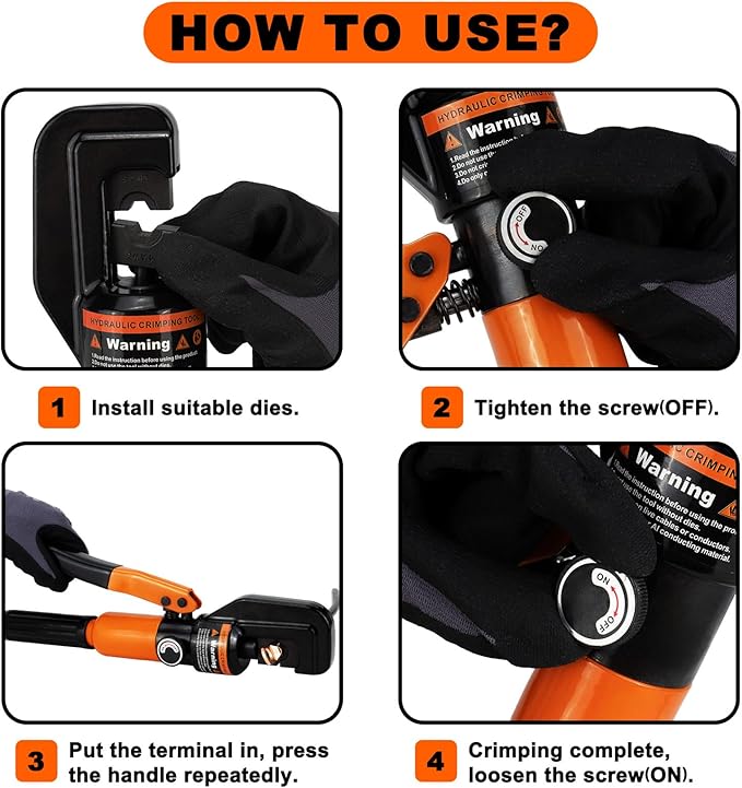 Sanuke Hydraulic Crimping Tool and Cable Cutter, 12 AWG to 2/0 AWG, 10 Tons Electrical Terminal Cable Crimper Tool Kit with 9 Die Sets and 64PCS Copper Wire Lugs