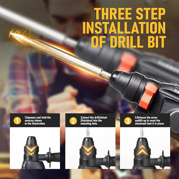 7/8" Rotary Hammer Drill Compatible with Dewalt 20V MAX Battery, Brushless SDS 2.6 Joules Rotary Hammer Drill, 4 Modes with 360°Auxiliary Handle and 5 Drill Bits Kitbox (Tool Only)