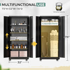 Greenvelly Metal Garage Storage Cabinet with Wheels, Black 73" Rolling Metal Cabinet with Locking Doors and Adjustable Shelves, Tool Organization with Wheels for Home,Kitchen,Office