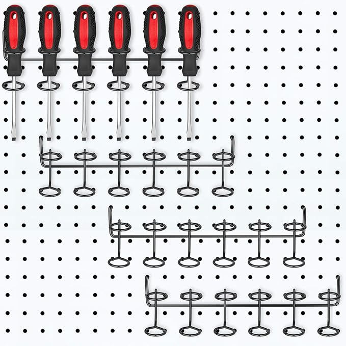 Ripeng Pegboard Screwdriver Holders Peg Board Organizer Accessories Multi Ring Tool Holders Six Tool Organizer Racks for Pegboard, Pliers(Black,4 Pieces)