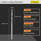 Drill Bit, 1.4mm Cutting Diameter, 4241 HSS 118° Cutting Angle Uncoated Bright Versatile Jobber Bits - (Applications: for Drilling Plastic Wood Soft Metal), 5-Pieces